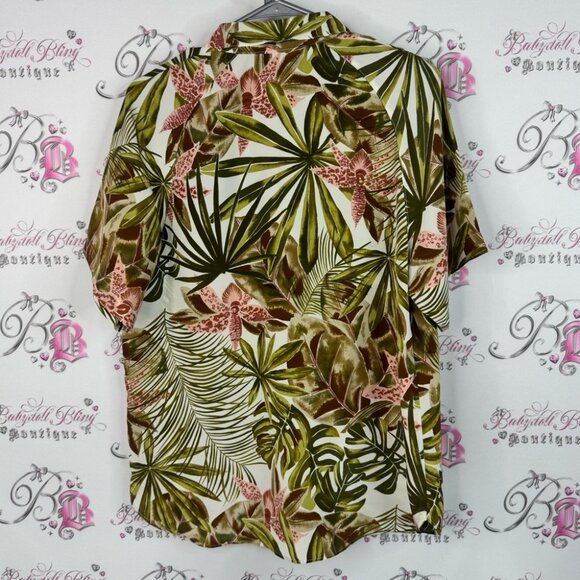 Above the crowd button up tropical cheetah Floral Leaf Print Short Sleeve Shirt - Picture 2 of 8